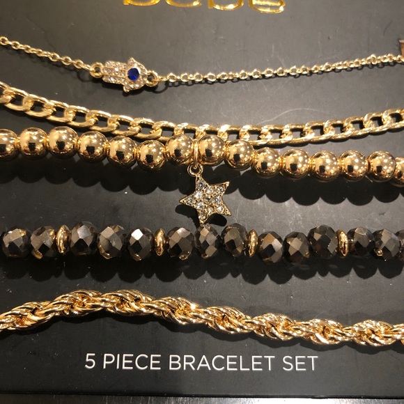 Bebe 5 pc bracelet gold color rope link Hamsa Star and one black brand new NWT - Picture 4 of 6